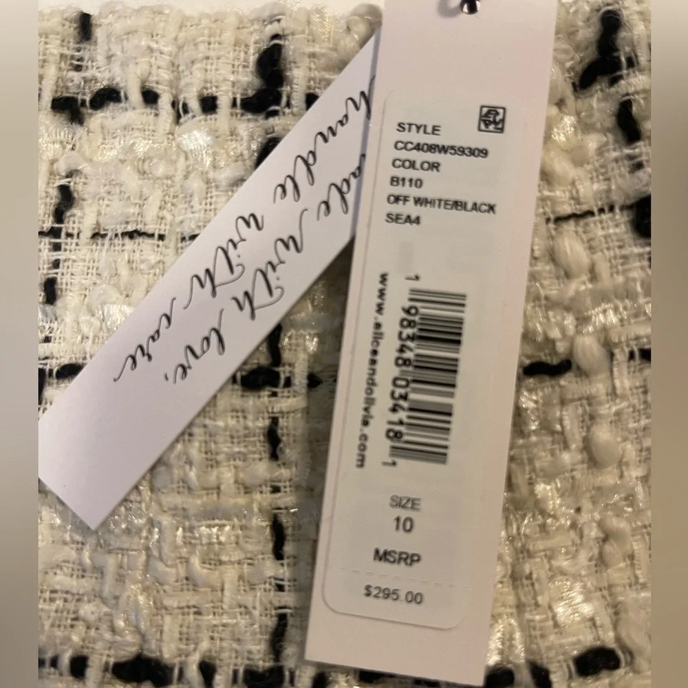 NWT Alice + Olivia Cream and Black Tweed Skirt Size 10 - Picture 9 of 11